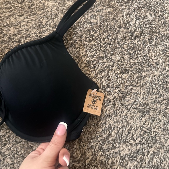 VS Pink Black Tie Front Bikini Top Size Large New with Tags - Picture 2 of 4